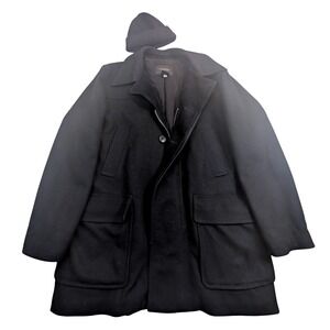 Express Men's Wool-Blend Peacoat with Beanie Set Black Size XL